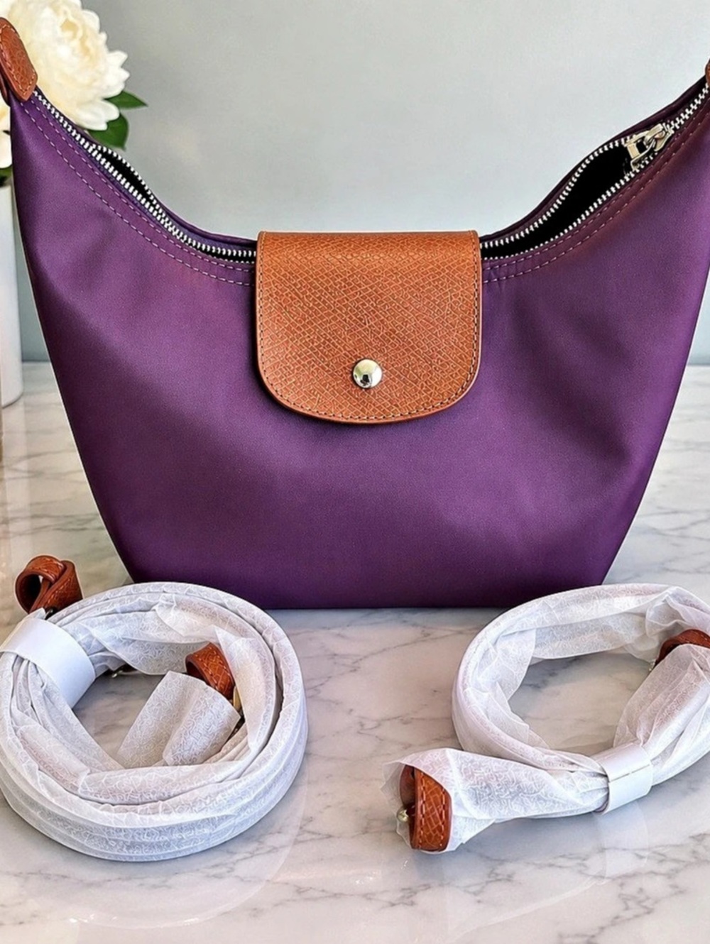 Nylon Hobo Shoulder Bag Purple & Brown